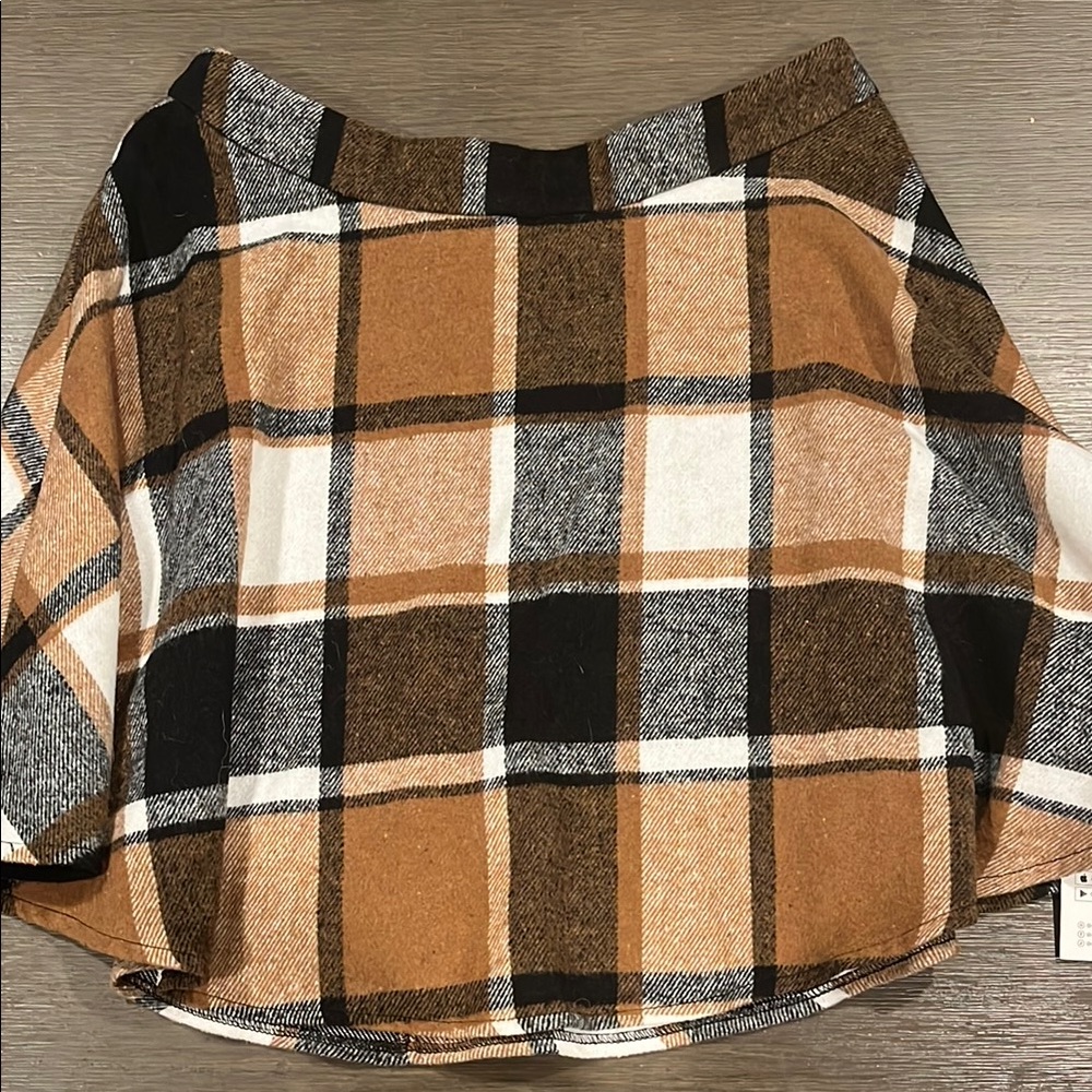 Plaid Flared Mini Skirt - Brown, Black, White